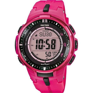 Front view of Casio Pro Trek Though Solar Triple Sensor PRW-3000-4BER Womens Watch on white background