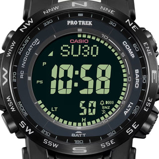 Angle shot of Casio Pro-Trek PRW-35Y-1BER Black Resin Mens Watch on white background