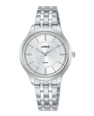 Angle shot of Lorus Lady RG207VX9 Grey Stainless Steel Womens Watch on white background