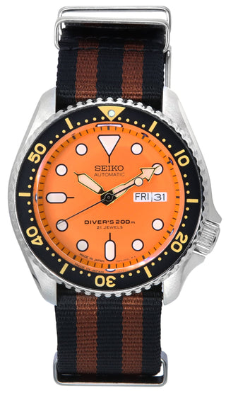 Front view of Seiko SKX011J1-VAR-NATO22 Mens Watch on white background