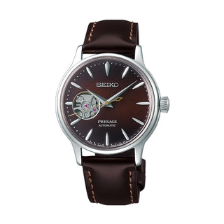 Front view of Seiko Automatic Cocktail Time SSA783J1 Leather Mens Watch on white background