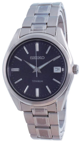 Front view of Seiko SUR373P1 Titanium Mens Watch on white background