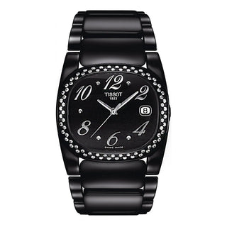 Front view of Tissot T-Moments T0093101105702 Black Stainless Steel Womens Watch on white background