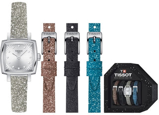 Front view of Tissot Lovely W-Diamonds Special Pack + 3 Extra Straps T0581091703602 Womens Watch on white background