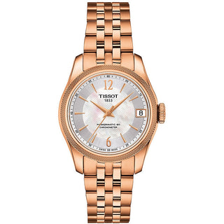 Front view of Tissot Ballade Cosc T1082083311700 Rose Gold Stainless Steel Womens Watch on white background