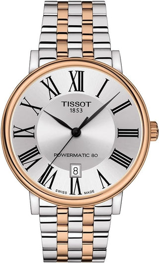 Front view of Tissot Carson Powermatic 80 T1224072203300 Steel Stainless Steel Mens Watch on white background