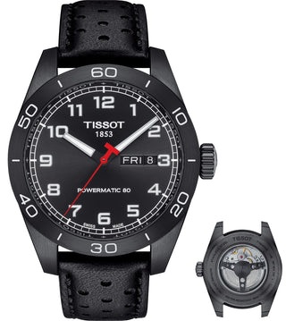 Front view of Tissot Prs Powermatic 80 T1314303605200 Mens Watch on white background