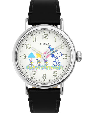 Front view of Timex Peanuts Collection The Waterbury Snoopy Happy Birthday Special Pack TW2V61000 Unisex Watch on white background