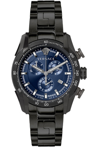 Front view of Versace Chronograph VE2I00521 Black Stainless Steel Mens Watch on white background