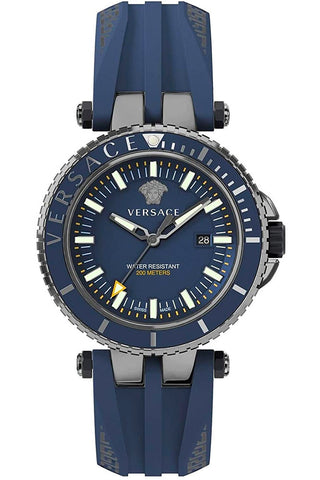 Front view of Versace VEAK00218 Blue Silicon Mens Watch on white background