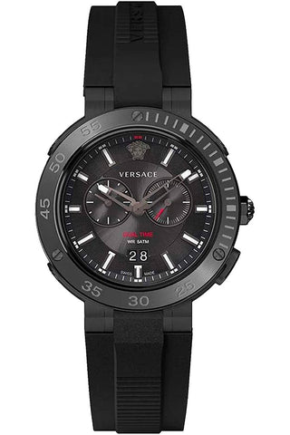 Front view of Versace VECN00219 Black Silicon Mens Watch on white background