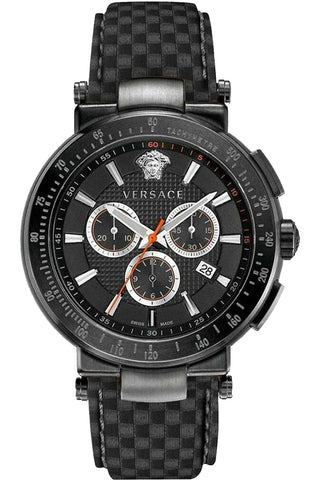 Front view of Versace Chronograph VEFG02020 Black Fabric Mens Watch on white background