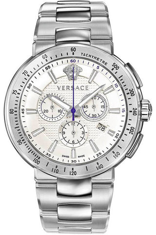 Front view of Versace Chronograph VFG090013 Grey Stainless Steel Mens Watch on white background