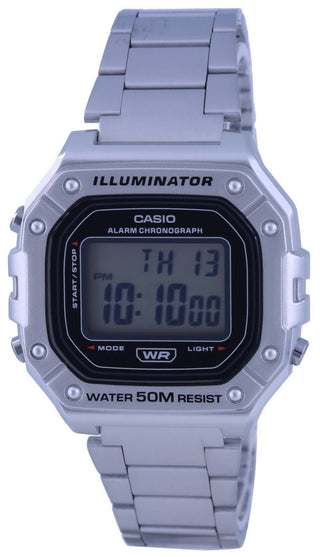 Front view of Casio Collection W-218HD-1A Grey Stainless Steel Mens Watch on white background