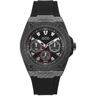 Front view of Guess Legacy W1048G2 Black Silicone Mens Watch on white background