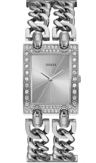 Front view of Guess W1121L1 Grey Stainless Steel Womens Watch on white background