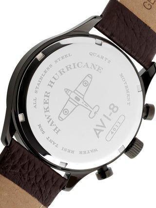 Angle shot of Avi-8 Chronograph AV-4011-01 White Dial Brown Leather Unisex Watch on white background