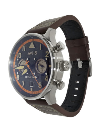 Angle shot of Avi-8 AV-4088-07 Black Dial Brown Leather Unisex Watch on white background