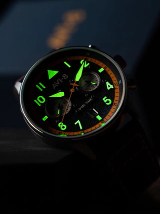 Angle shot of Avi-8 AV-4088-07 Black Dial Brown Leather Unisex Watch on white background