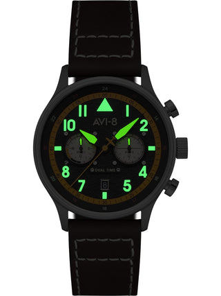 Angle shot of Avi-8 AV-4088-07 Black Dial Brown Leather Unisex Watch on white background