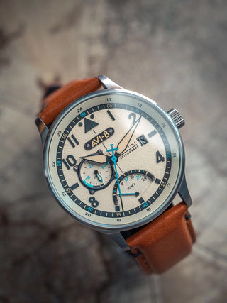 Angle shot of Avi-8 AV-4101-0C Brown Leather Unisex Watch on white background