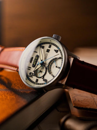 Angle shot of Avi-8 AV-4101-0C Brown Leather Unisex Watch on white background