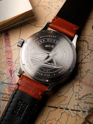 Angle shot of Avi-8 AV-4101-0C Brown Leather Unisex Watch on white background