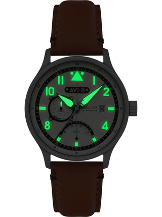 Angle shot of Avi-8 AV-4101-0C Brown Leather Unisex Watch on white background