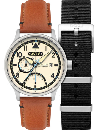 Front view of Avi-8 AV-4101-0C Brown Leather Unisex Watch on white background