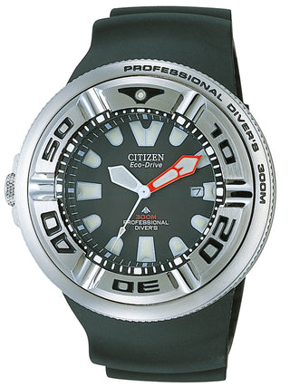 Front view of Citizen Eco-Drive Promaster BJ8050-08E Black Rubber Mens Watch on white background