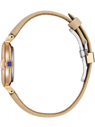 Angle shot of Citizen EM1073-18D Mother Of Pearl Dial Beige Leather Womens Watch on white background