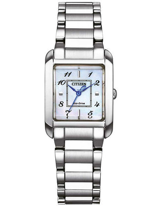 Front view of Citizen EW5600-87D Silver Stainless Steel Womens Watch on white background