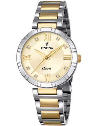 Front view of Festina F16937/B Gold Stainless Steel Womens Watch on white background