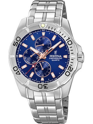 Front view of Festina F20445/5 Blue Dial Silver Stainless Steel Unisex Watch on white background