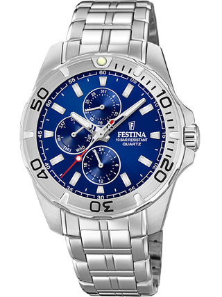 Front view of Festina F20445/2 Blue Dial Silver Stainless Steel Unisex Watch on white background