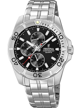 Front view of Festina F20445/3 Black Dial Silver Stainless Steel Unisex Watch on white background