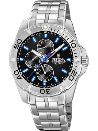 Front view of Festina F20445/6 Black Dial Silver Stainless Steel Unisex Watch on white background