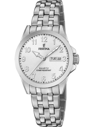 Front view of Festina F20455/1 Silver Stainless Steel Womens Watch on white background