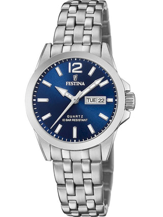 Front view of Festina F20455/3 Blue Dial Silver Stainless Steel Womens Watch on white background