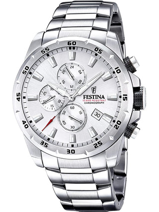 Front view of Festina Chronograph F20463/1 Silver Stainless Steel Unisex Watch on white background