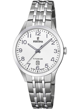 Front view of Festina F20468/1 Silver Titanium Womens Watch on white background