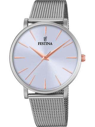 Front view of Festina F20475/3 Blue Dial Silver Stainless Steel Womens Watch on white background