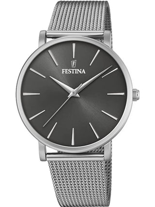 Front view of Festina F20475/4 Grey Dial Silver Stainless Steel Womens Watch on white background