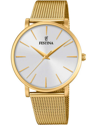 Front view of Festina F20476/1 Silver Dial Gold Stainless Steel Womens Watch on white background