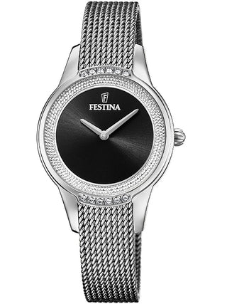 Front view of Festina F20494/3 Black Dial Silver Stainless Steel Womens Watch on white background