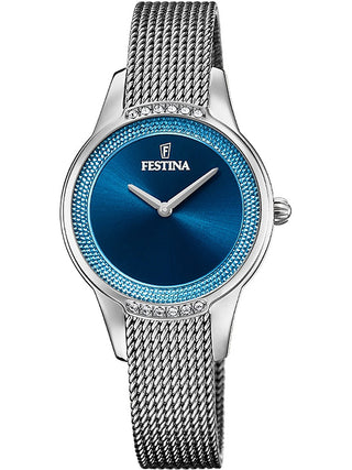 Front view of Festina F20494/2 Blue Dial Silver Stainless Steel Womens Watch on white background