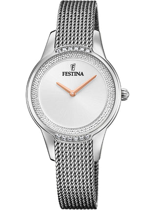 Front view of Festina F20494/1 Silver Stainless Steel Womens Watch on white background