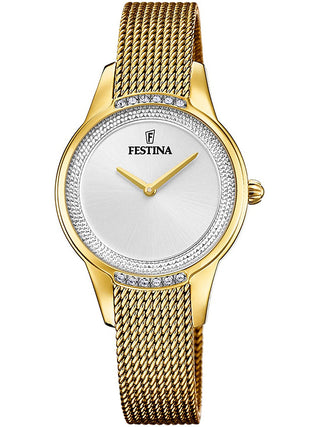 Front view of Festina F20495/1 Silver Dial Gold Stainless Steel Womens Watch on white background