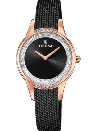 Front view of Festina F20496/2 Black Stainless Steel Womens Watch on white background