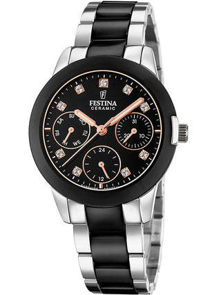 Front view of Festina F20497/3 Black Womens Watch on white background